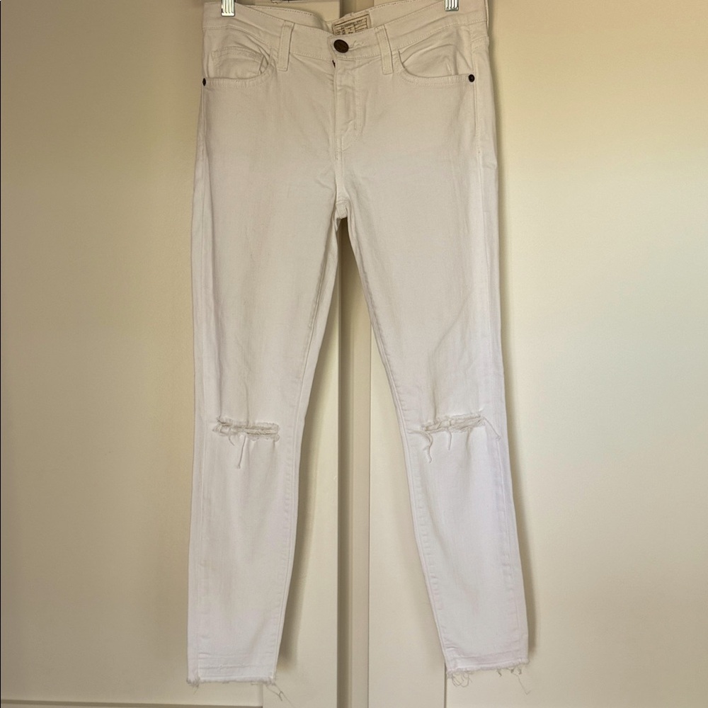Current/Elliott Women's White Distressed Skinny Jeans
